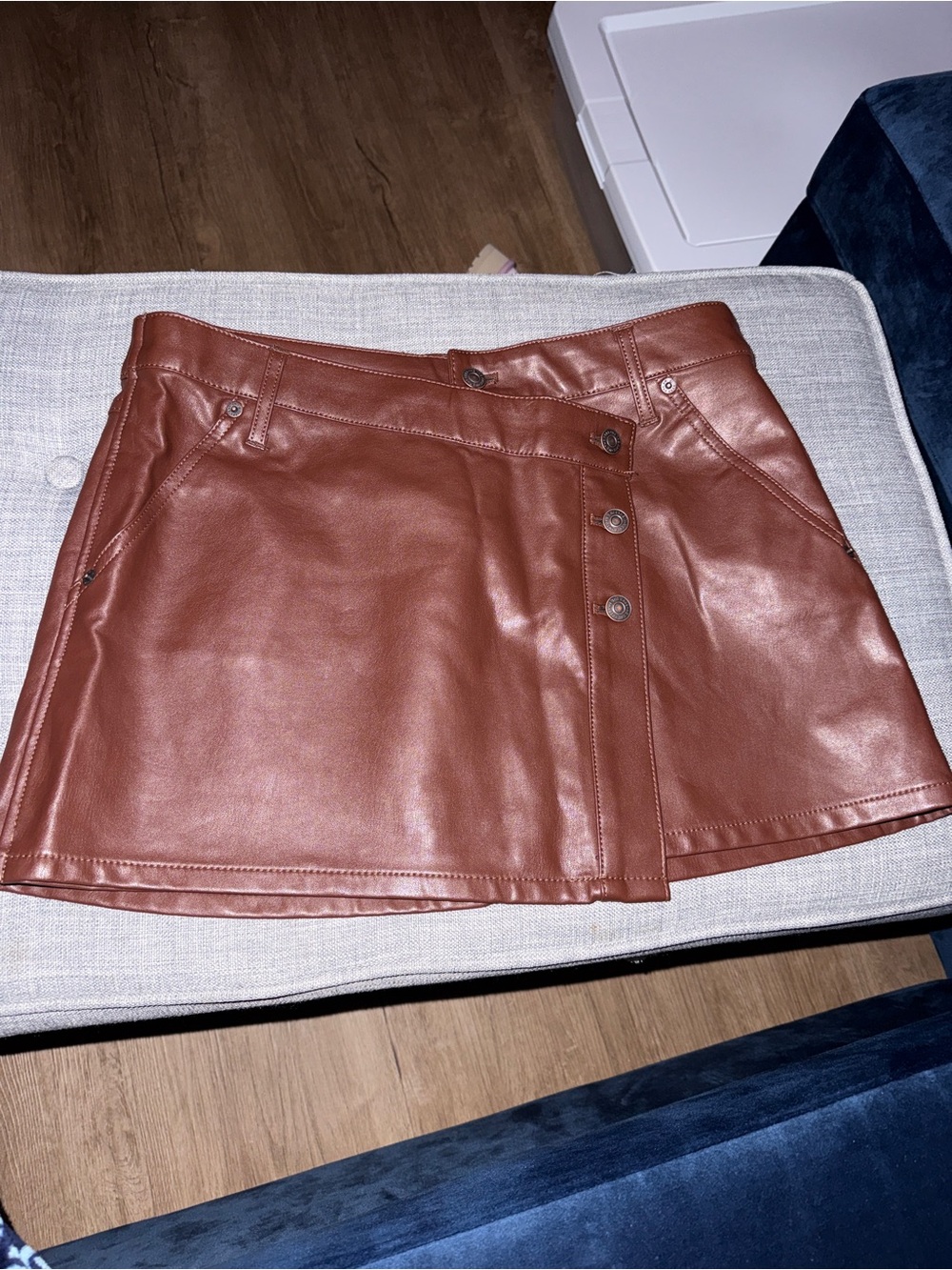 We The Free Rust Brown Faux Leather Mini Skirt with Button Front Detail